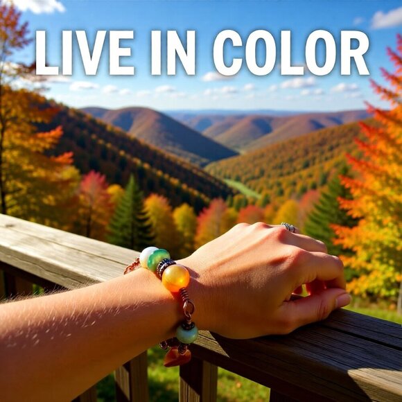 Festival Bracelet - Unique & Handmade! Colorful Semi-Precious Stones Boho Gypsy - Picture 4 of 14